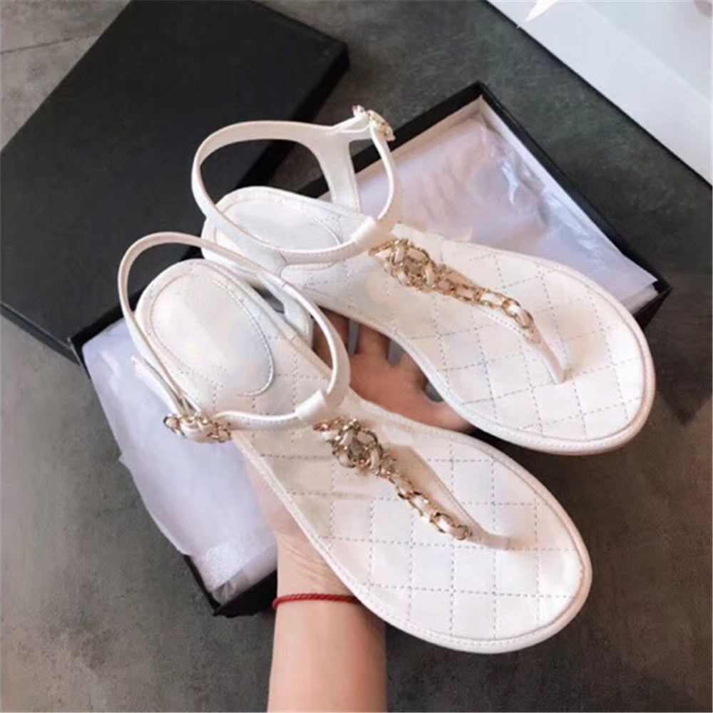 New Summer Sweet Women's Sandals Classic Chain Low Heels Women's Shoes Office/Outside Soft Comfortable Ladies Casual Shoes - LiveTrendsX