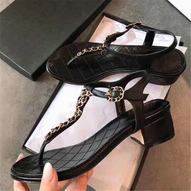 New Summer Sweet Women's Sandals Classic Chain Low Heels Women's Shoes Office/Outside Soft Comfortable Ladies Casual Shoes - LiveTrendsX