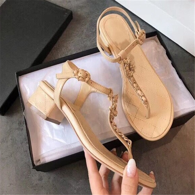 New Summer Sweet Women's Sandals Classic Chain Low Heels Women's Shoes Office/Outside Soft Comfortable Ladies Casual Shoes - LiveTrendsX