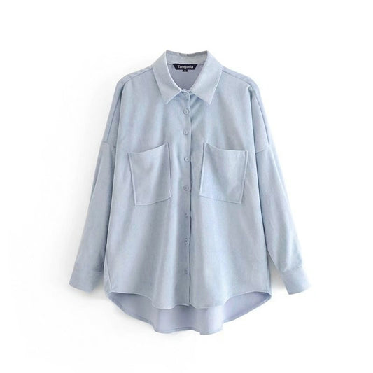 women preppy oversize corduroy shirt blusas mujer de moda boyfriend style shirt womens tops - LiveTrendsX