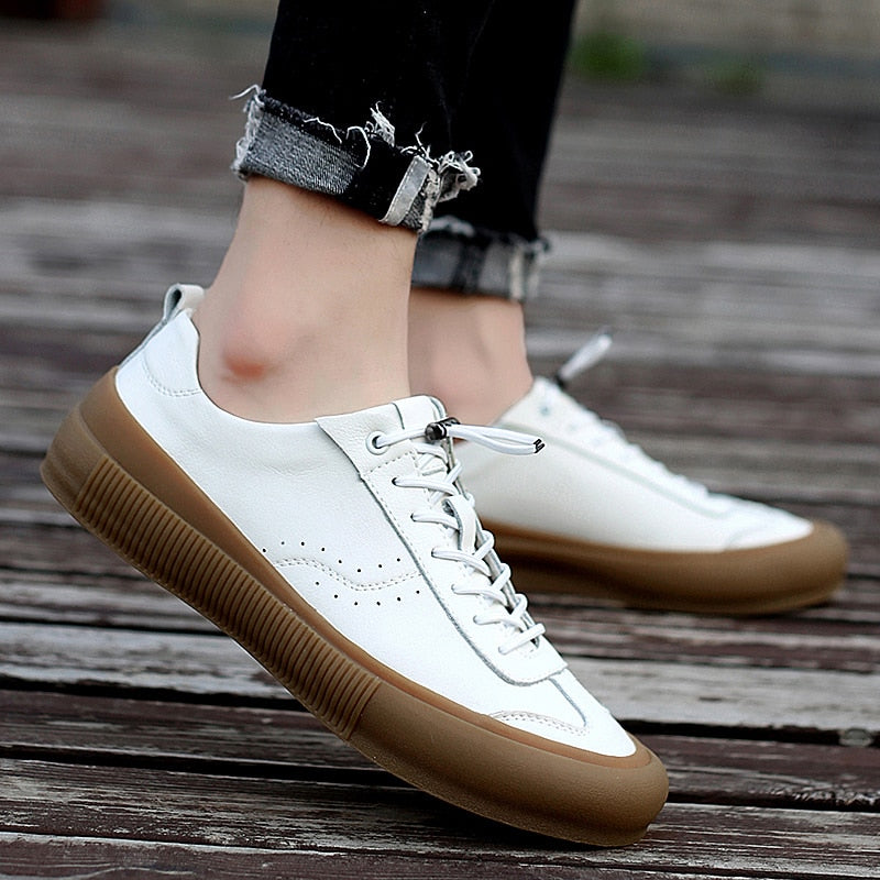 Sneakers Men Shoes Genuine Leather Top Quality Original Brand Autumn Casual Men Shoe Simple White Sneakers Comfortable Men Flats - LiveTrendsX