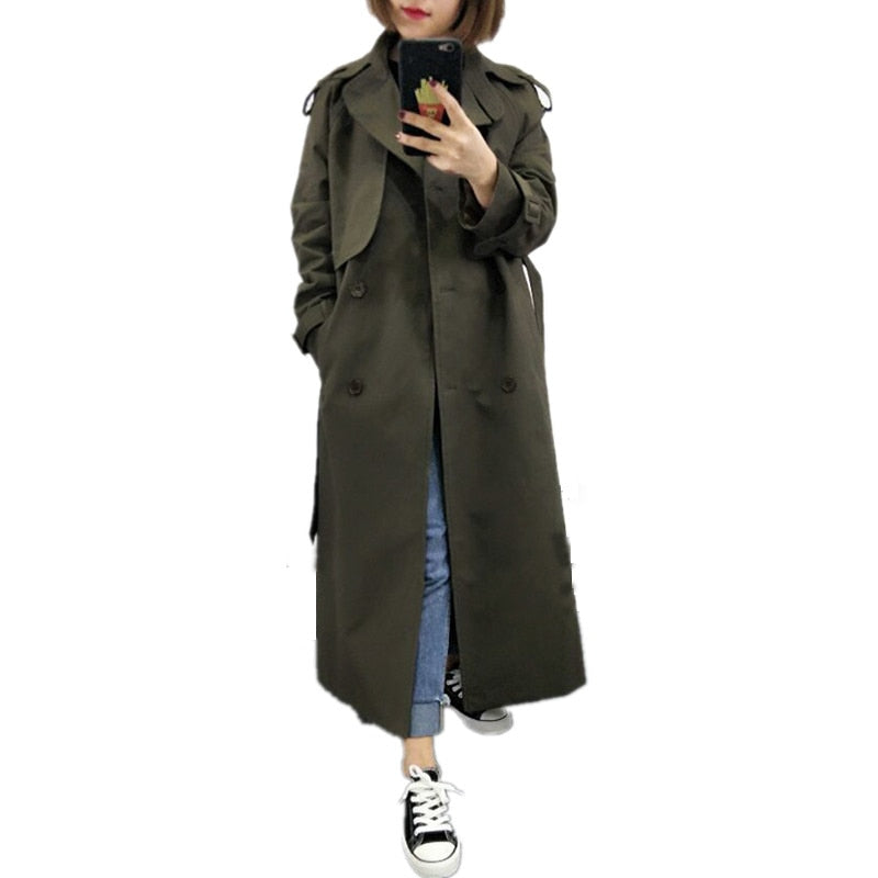 new Fashion 2020 Fall /Autumn Casual Double breasted Simple Classic Long Trench coat with belt Chic Female windbreaker - LiveTrendsX