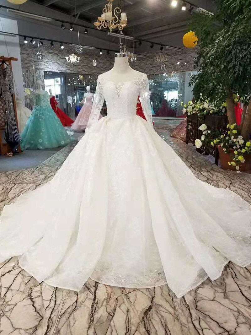 pure new wedding gowns like white long sleeves lace up back muslim wedding dresses - LiveTrendsX