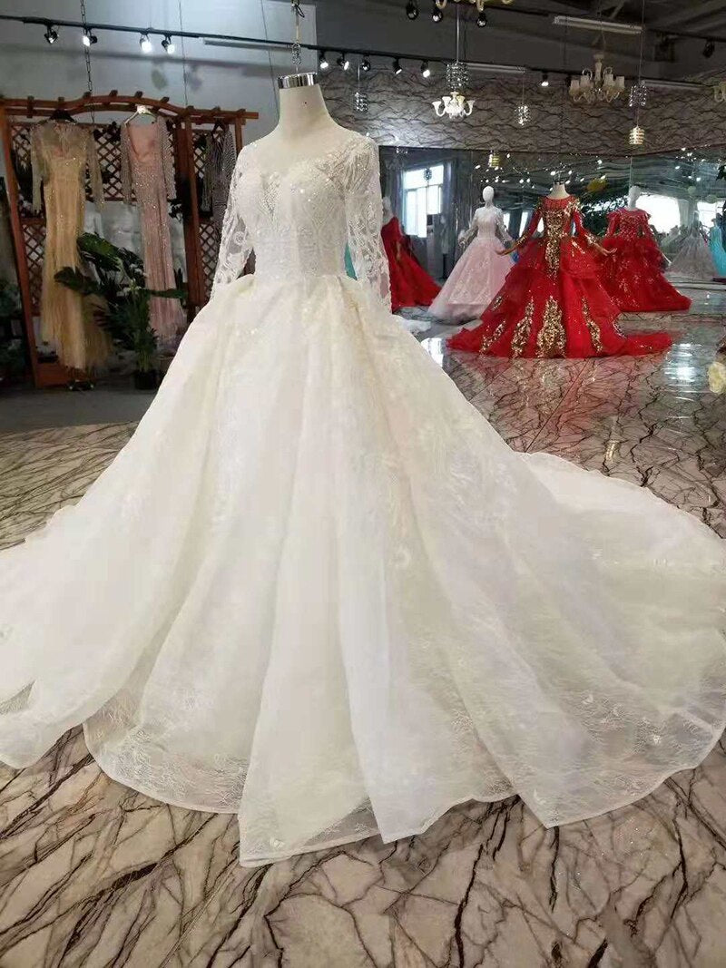 pure new wedding gowns like white long sleeves lace up back muslim wedding dresses - LiveTrendsX