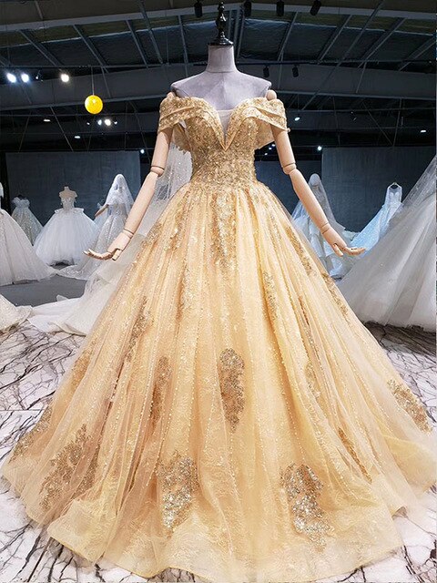 A-line evening dress long golden off shoulder sweetheart lace up floor length bead evening gowns for women abendkleider - LiveTrendsX