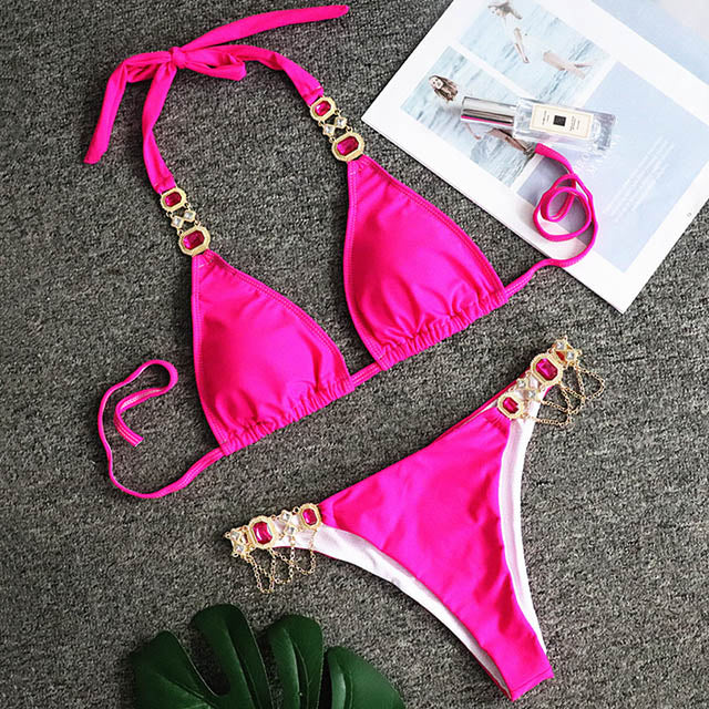 Swimsuit Women Bikinis Crystal Diamond Bikini Set Metal Chain Swimwear female Luxury Aristocratic Swimming Suit - LiveTrendsX