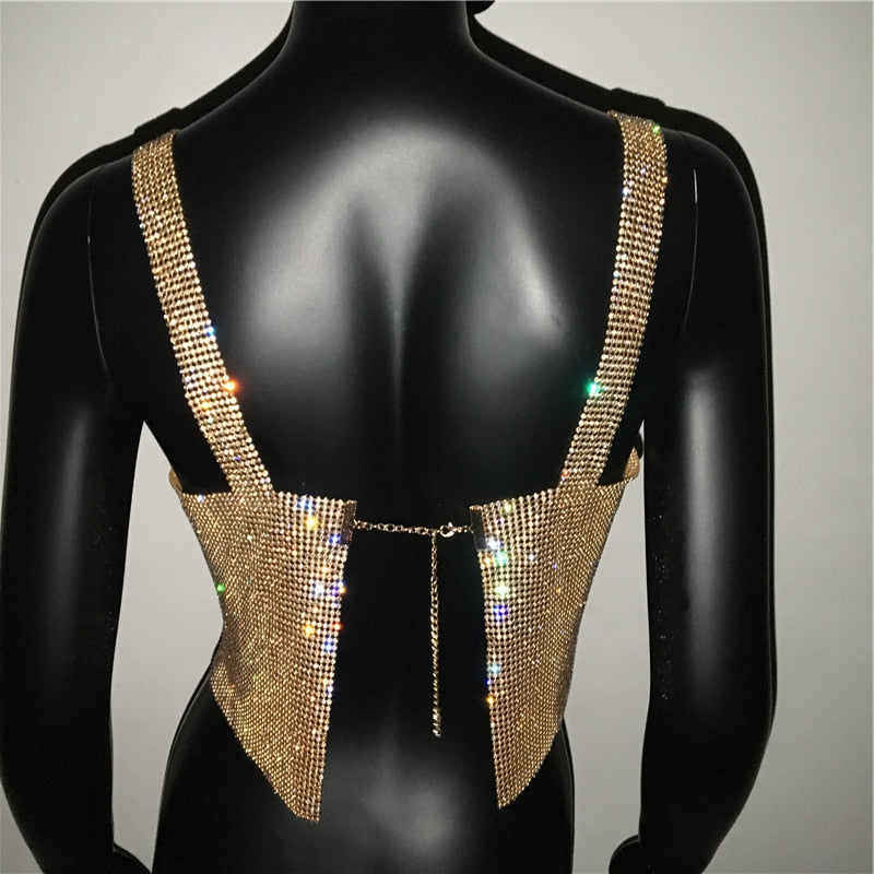 Bling Rhinestones Party Crop Top Fashion - LiveTrendsX