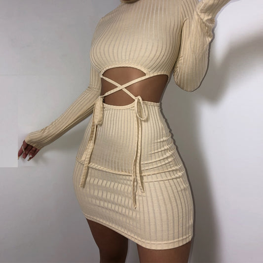 Women knit dress  Autumn long sleeve Khaki slimming bodycon Fitness Sexy - LiveTrendsX