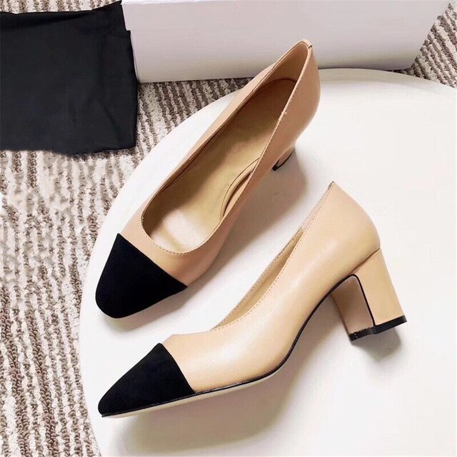 Women's Shoes Genuine Leather Shoes For Woman Low Heels Pumps Slip On Round Toe Thick Square Heels Plus Size 34-42 - LiveTrendsX