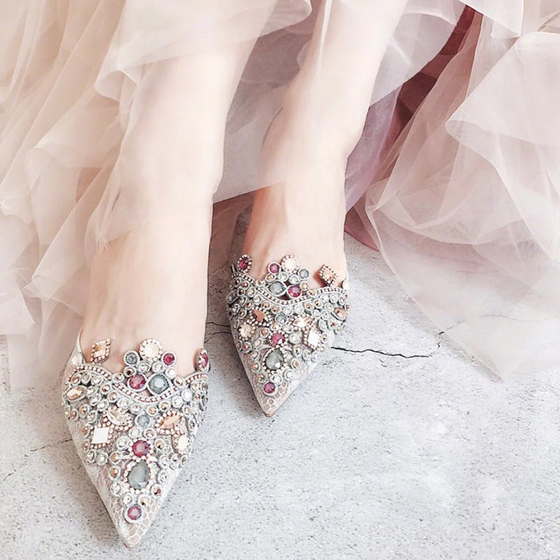 Handmade Wedding Shoes Crystal Bling Lace Elegant Women Pumps Women Thin High Heels Point toe Bridal Pumps Stiletto - LiveTrendsX