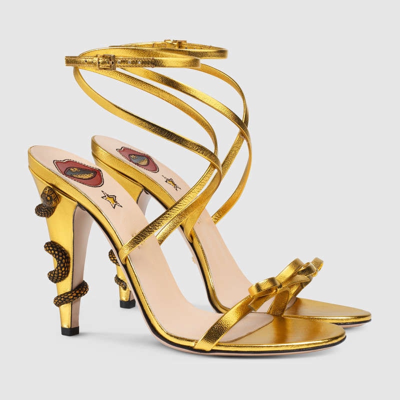 Gold Metal Snake Around Heel Sexy Sandals Women