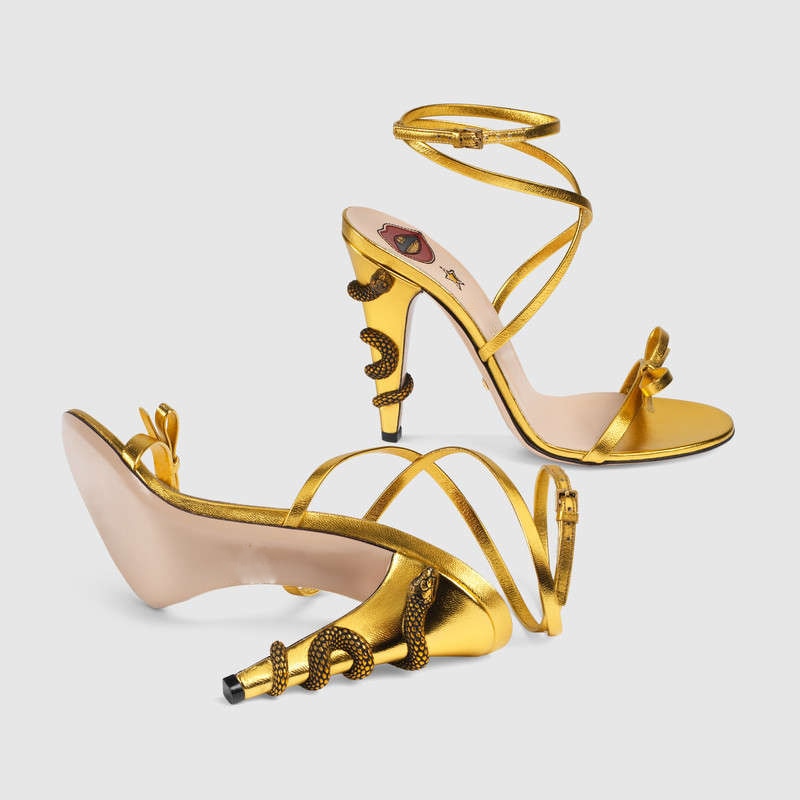 Gold Metal Snake Around Heel Sexy Sandals Women