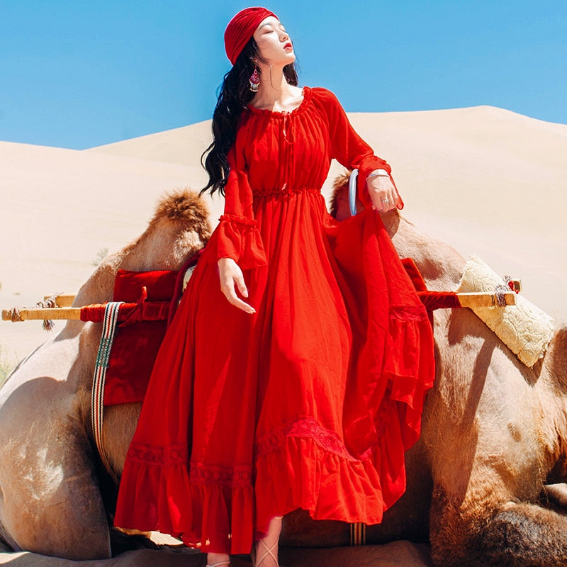 Summer Dress Maxi Elegant Red Chiffon Long Women Dress Party O-neck Butterfly Sleeve Female Long Vestidos De Fiesta - LiveTrendsX