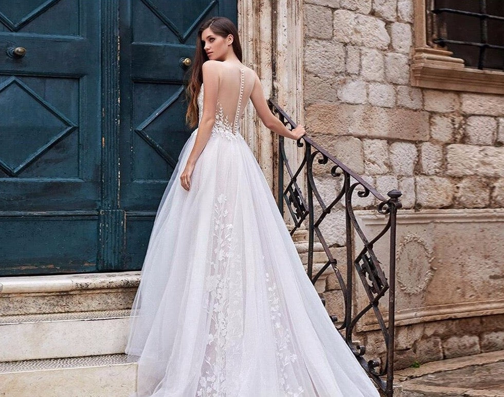 Tulle Lace Wedding Dresses Elegant Abiti Da Sposa O-neck Sleeveless Floor Length Princess Wedding Gowns Suknia Slubna - LiveTrendsX