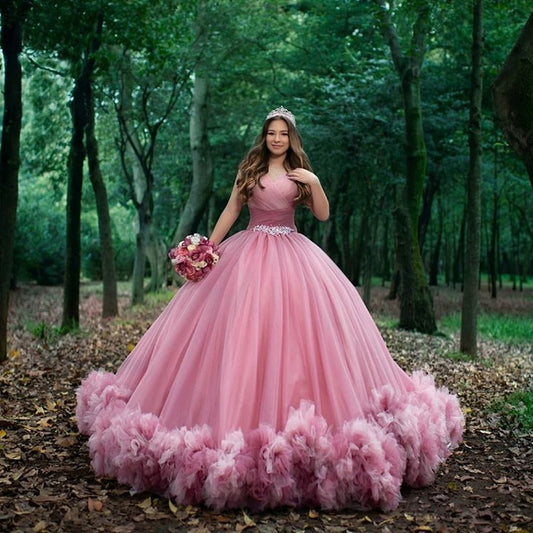 Sweet 16 Pink Quinceanera Dresses Off Shoulder Ruched Ball Gown Sweet 15 Dress Prom Gowns - LiveTrendsX