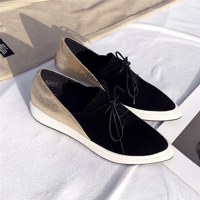 Flat Laces Platform Loafers Pointed Toe For Woman