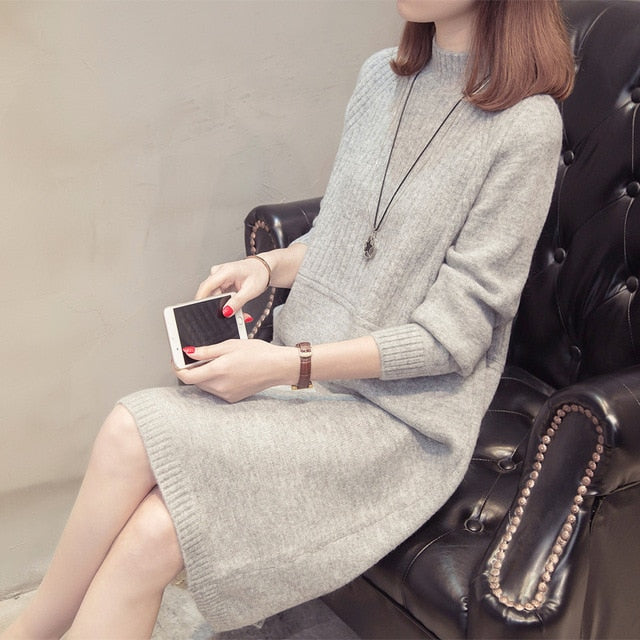 Turtleneck Sweater Dress Women Fashion Autumn Winter Knitted Pullovers Sweaters Long Sleeve Jumper Pull Femme - LiveTrendsX