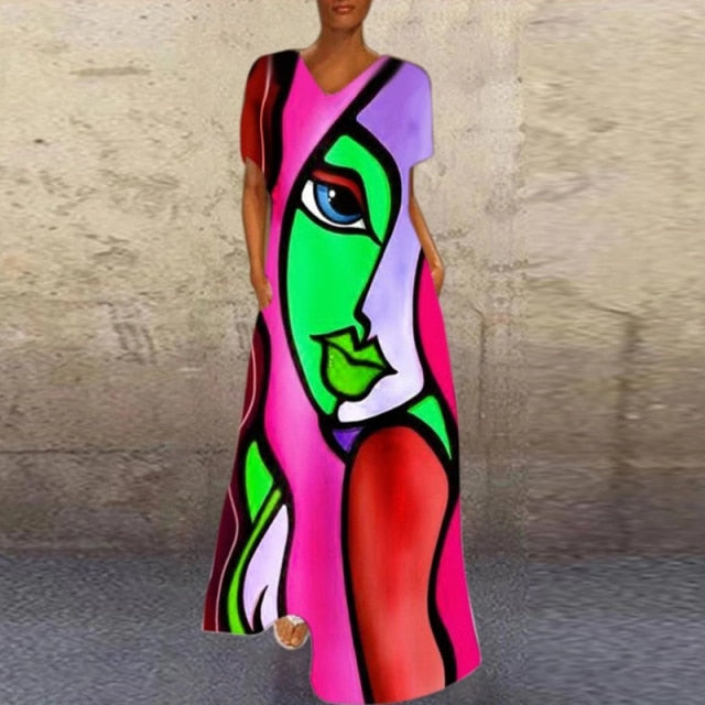 Cartoon Print Party Pocket Maxi Dress