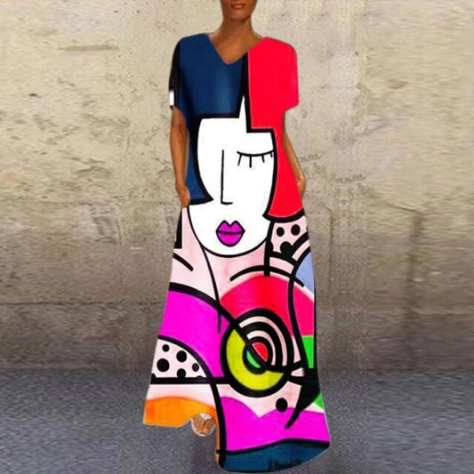 Cartoon Print Party Pocket Maxi Dress