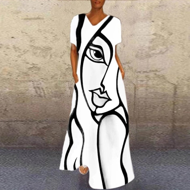 Cartoon Print Party Pocket Maxi Dress