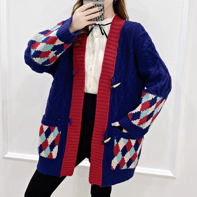 Casual Oversize Letter Print Cardigan Sweater Female Fashion Thick Warm Korean Knitted Coat Outwear Knitwear 2020 Winter Jersey - LiveTrendsX