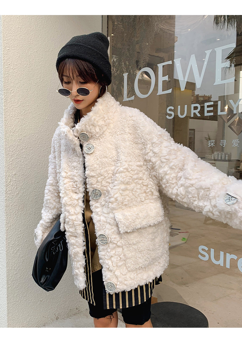 Women's Genuine Wool Suede Coat Real Fur Coat Jacket Shearing - LiveTrendsX