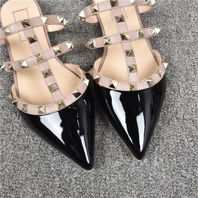 Rivet flat sandals cow leather  women luxury brand shoes female fashion geuine leather  branded leather shoes lady - LiveTrendsX