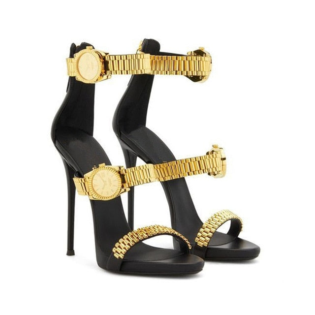 Women's Hollow Stiletto Sandals Golden Peep Toe Ankle Strap - Temu