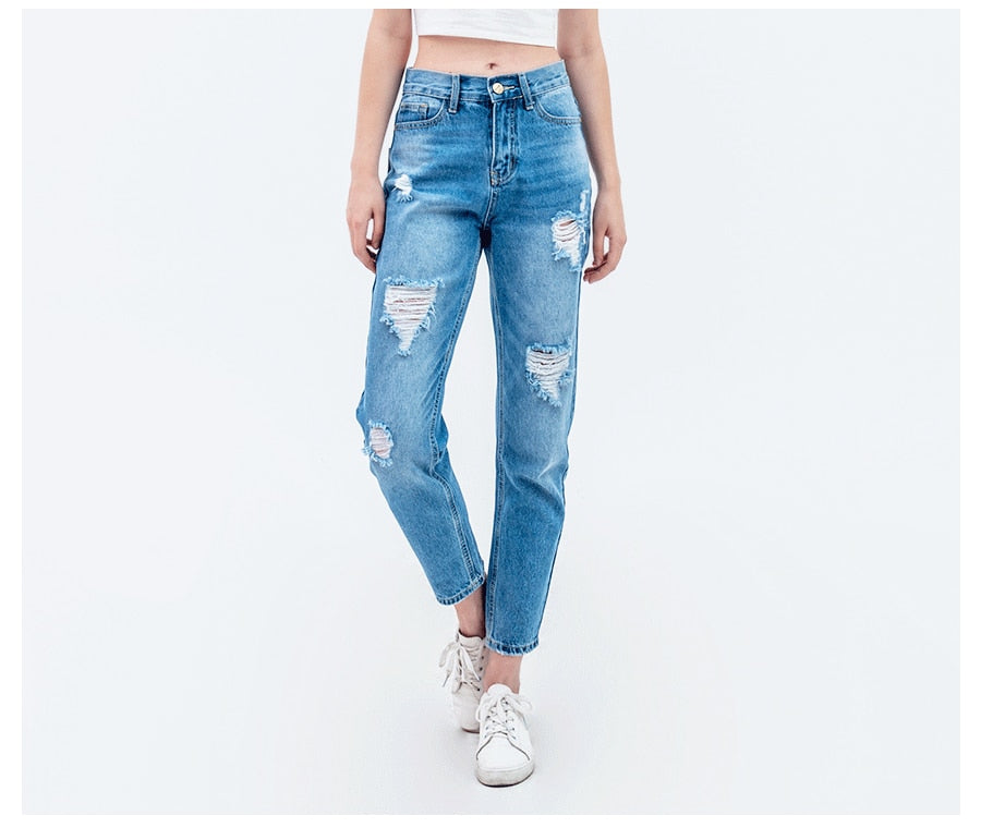 ladies ripped jeans for woman woman mom jeans pants boyfriend jeans women with high waist push up large size - LiveTrendsX