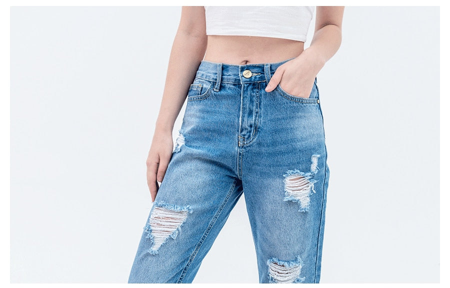 ladies ripped jeans for woman woman mom jeans pants boyfriend jeans women with high waist push up large size - LiveTrendsX