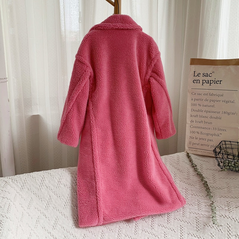 Pink Long Teddy Bear Jacket Coat Women Winter Thick Warm