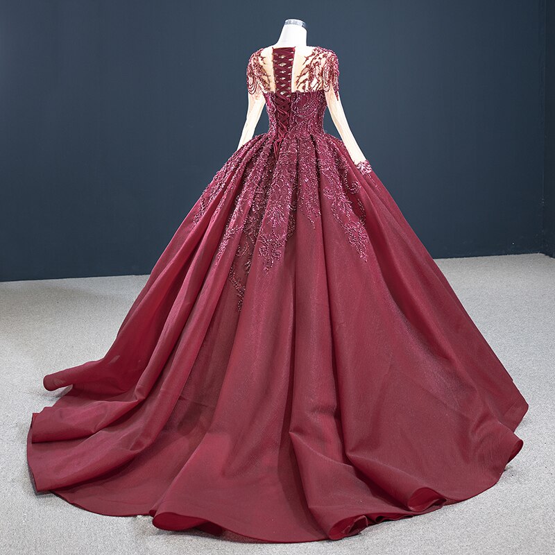 Charming And Noble Red Evening Dress  Sequined Appliques Lace Up Back Beading Sweetheart Long Sleeve - LiveTrendsX