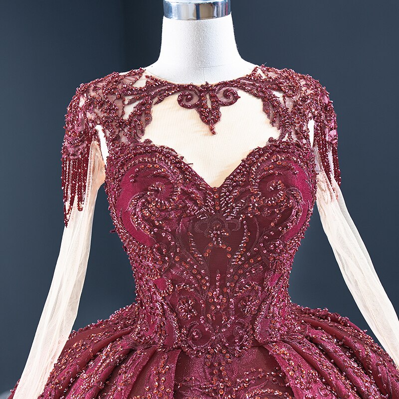 Charming And Noble Red Evening Dress  Sequined Appliques Lace Up Back Beading Sweetheart Long Sleeve - LiveTrendsX