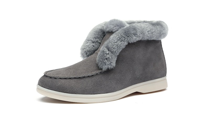 Ankle boots cow-suede-leather boots natural-fur Warm winter boots Slip-on snow boots for women - LiveTrendsX