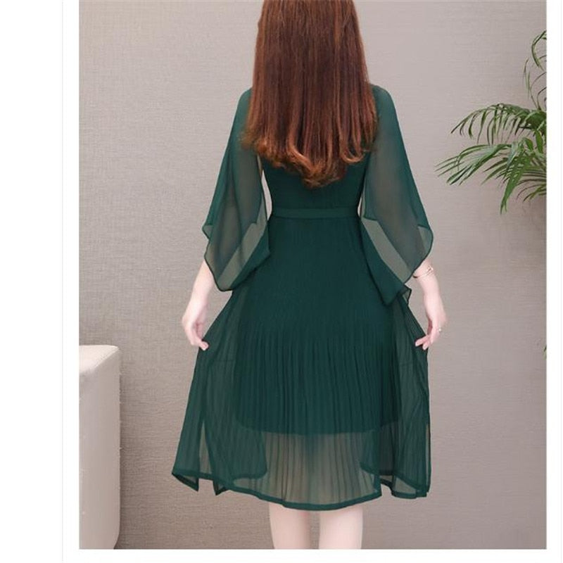 Womens Dresses New Arrival  Casual Round Collar soild Color Butterfly Sleeve Chiffon Dress elegant Loose Large Size dresses - LiveTrendsX