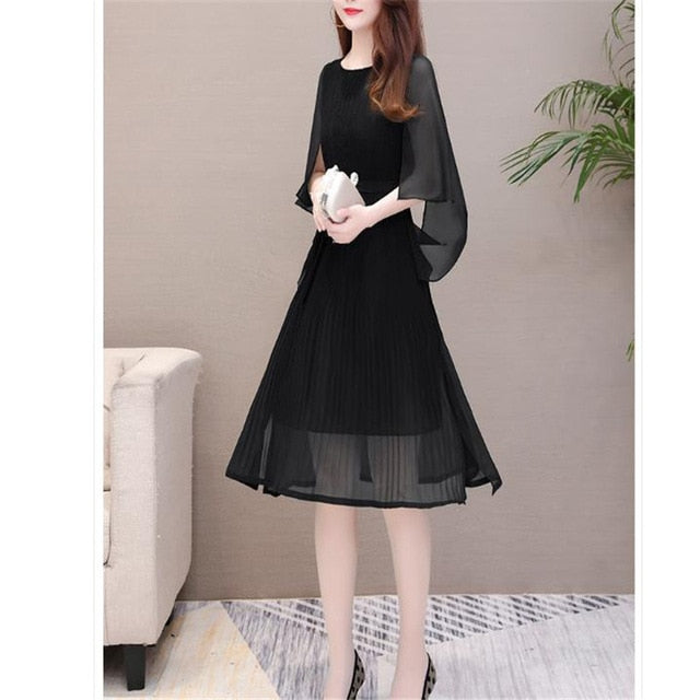 Womens Dresses New Arrival  Casual Round Collar soild Color Butterfly Sleeve Chiffon Dress elegant Loose Large Size dresses - LiveTrendsX