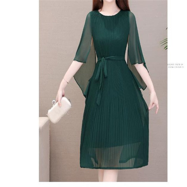 Womens Dresses New Arrival  Casual Round Collar soild Color Butterfly Sleeve Chiffon Dress elegant Loose Large Size dresses - LiveTrendsX