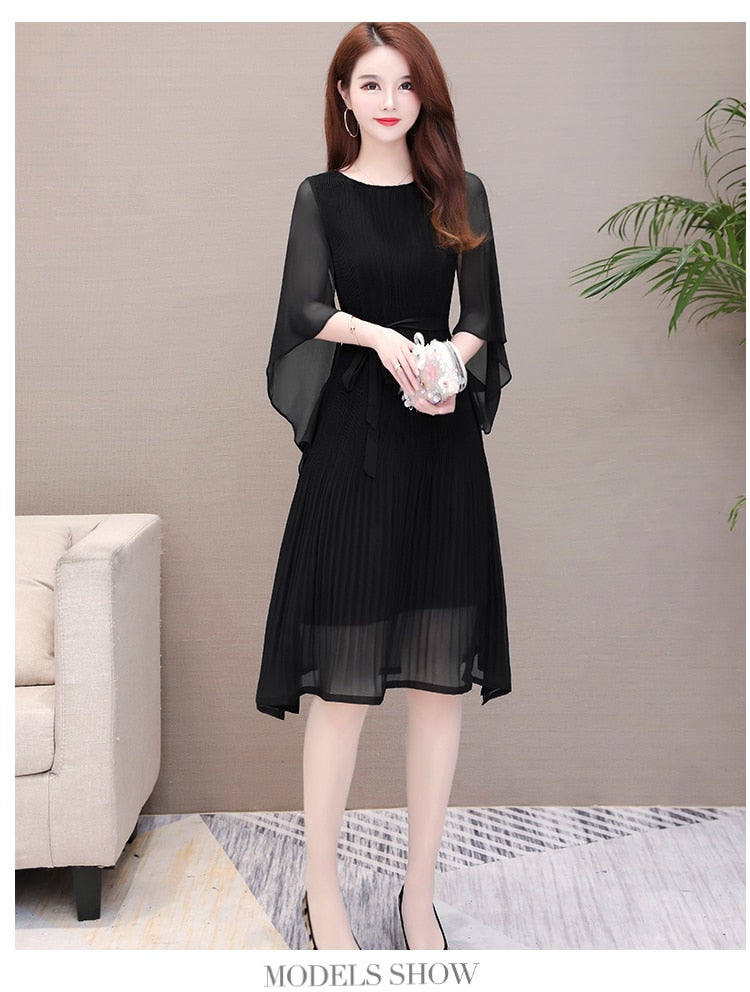 Womens Dresses New Arrival  Casual Round Collar soild Color Butterfly Sleeve Chiffon Dress elegant Loose Large Size dresses - LiveTrendsX