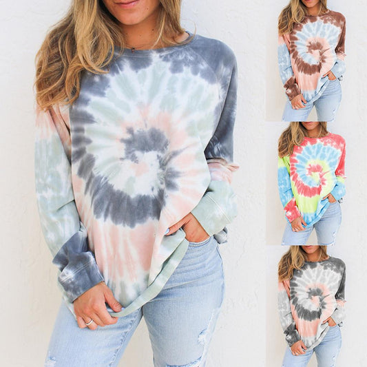 Sweatshirt Women Tie-dye O-neck Gradient Contrast Color Long Sleeve Top Pullover Sweatshirt polerones mujer sudaderas para mujer - LiveTrendsX