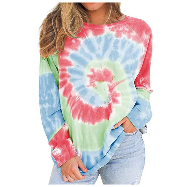 Sweatshirt Women Tie-dye O-neck Gradient Contrast Color Long Sleeve Top Pullover Sweatshirt polerones mujer sudaderas para mujer - LiveTrendsX