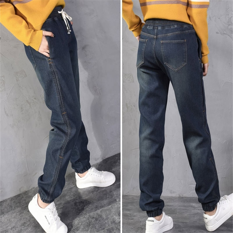 Women Autumn Winter Lace Up Warm Jeans