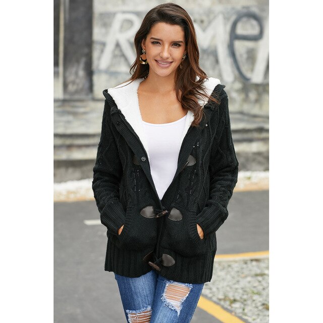 Cardigan Women Acrylic Fleece Warm New Fashion T-shirt Winter Jacket Long Sleeve Plus Plush Knitting Hoodie - LiveTrendsX