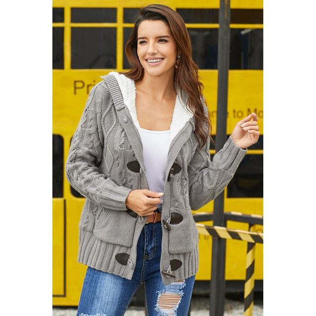 Cardigan Women Acrylic Fleece Warm New Fashion T-shirt Winter Jacket Long Sleeve Plus Plush Knitting Hoodie - LiveTrendsX