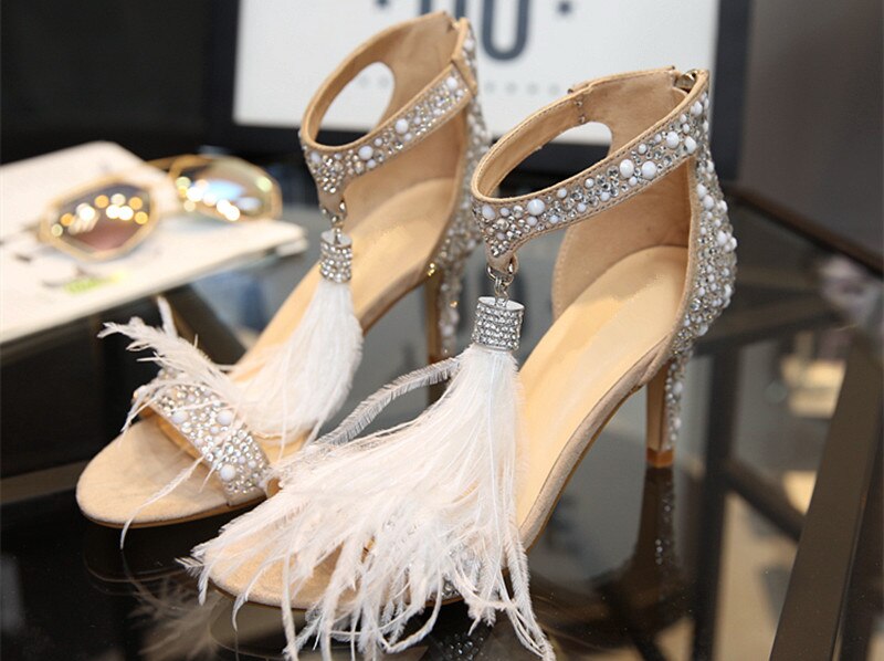 Crystal Embellished White High Heels Sandals - LiveTrendsX