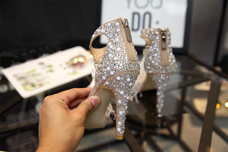 Crystal Embellished White High Heels Sandals - LiveTrendsX