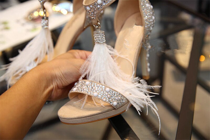 Crystal Embellished White High Heels Sandals - LiveTrendsX