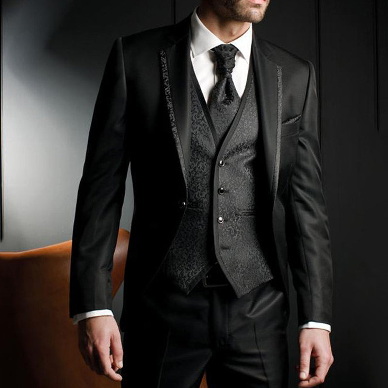 Floral Slim Fit Wedding Tuxedo for Groom 3 Piece Man