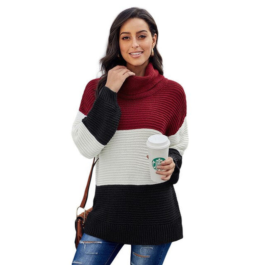 Women's Cute Turtleneck Sweaters Fashion Patchwork Casual Long Sleeve Plus Size Woman Sweaters Knits Sweater Pullover - LiveTrendsX