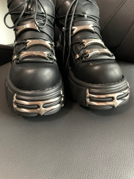 Metal Motorcycle Round Toe Chunky Boots