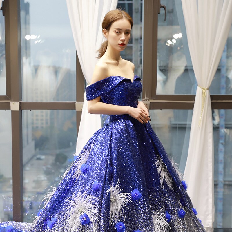 Blue Dress Quinceanera  Sweetheart Off The Shoulder Short Sleeve Appliques Flowers - LiveTrendsX